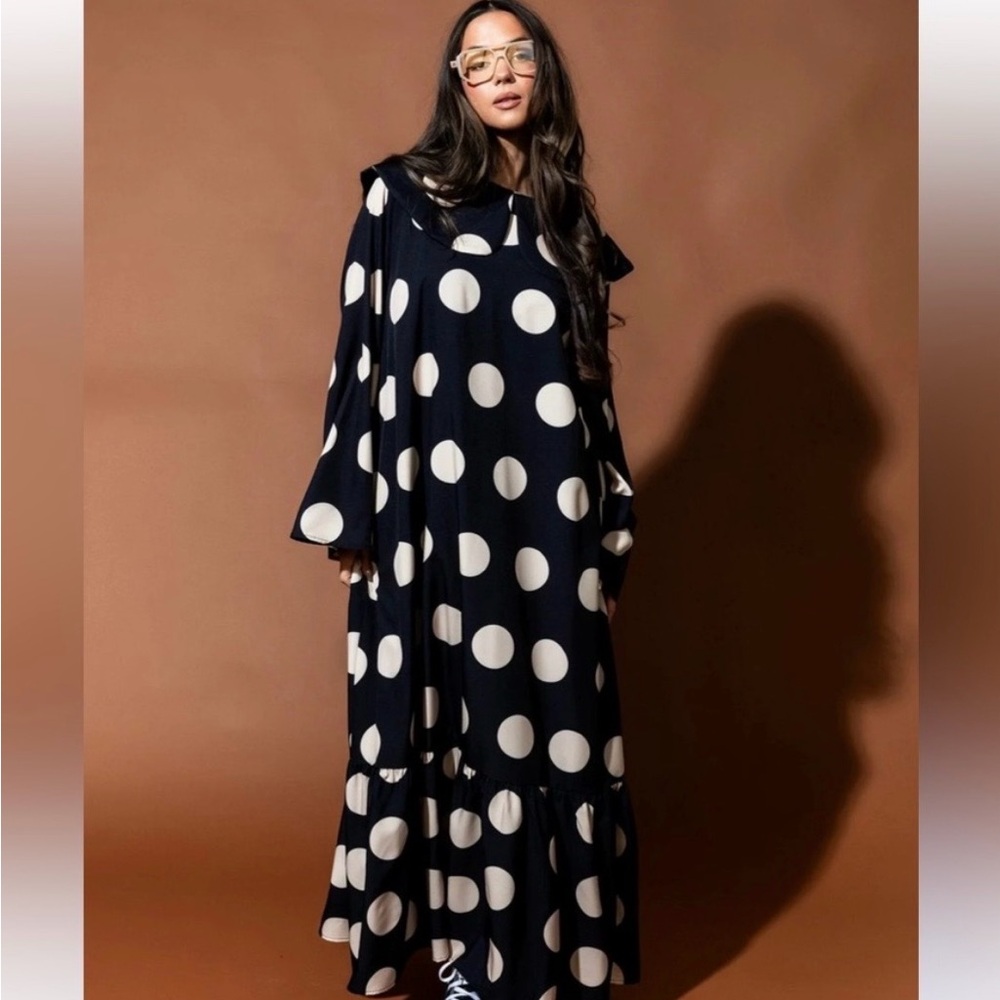 Polka Dot Maxi Dress in Black and crem